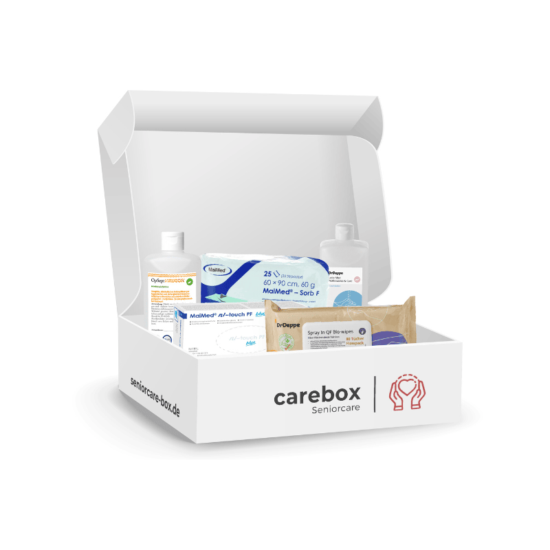 Offene Carebox mit Pflegehilfsmittel